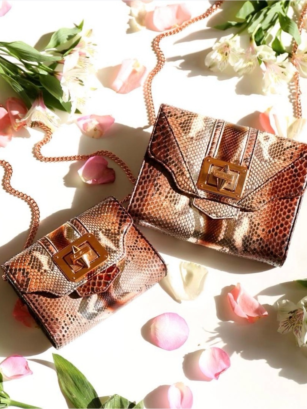 Emm Kuo Snake-Print Crossbody Bag with Rose Gold Chain